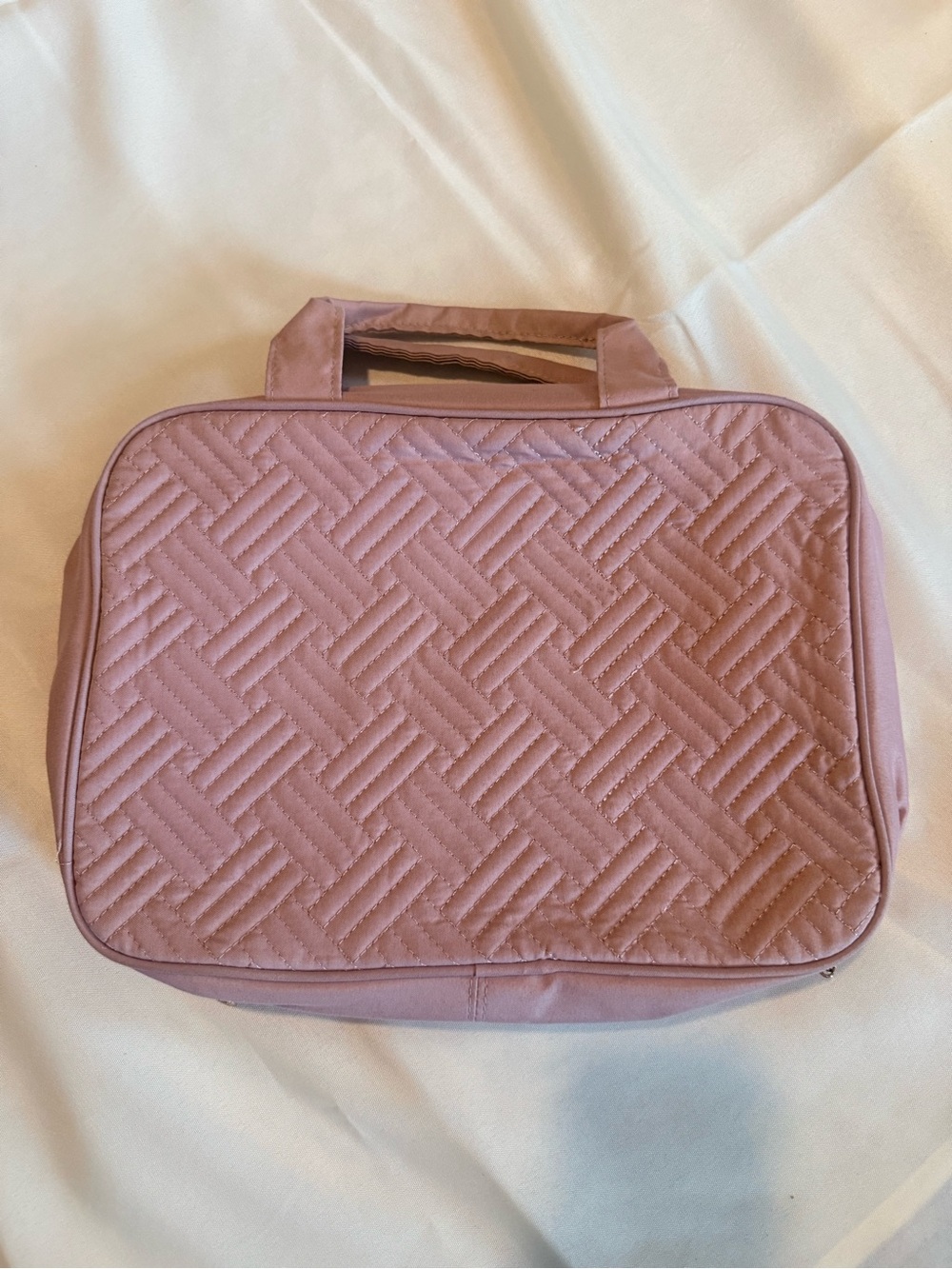 Quilted Dusty Rose Cosmetic Travel Case with Top Handles